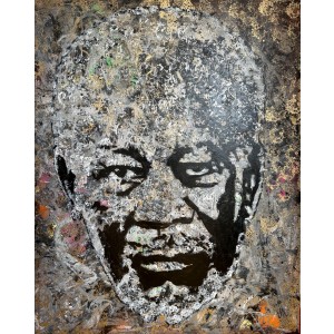 Pintura del artista Curro Leyton - retrato Morgan Freeman
